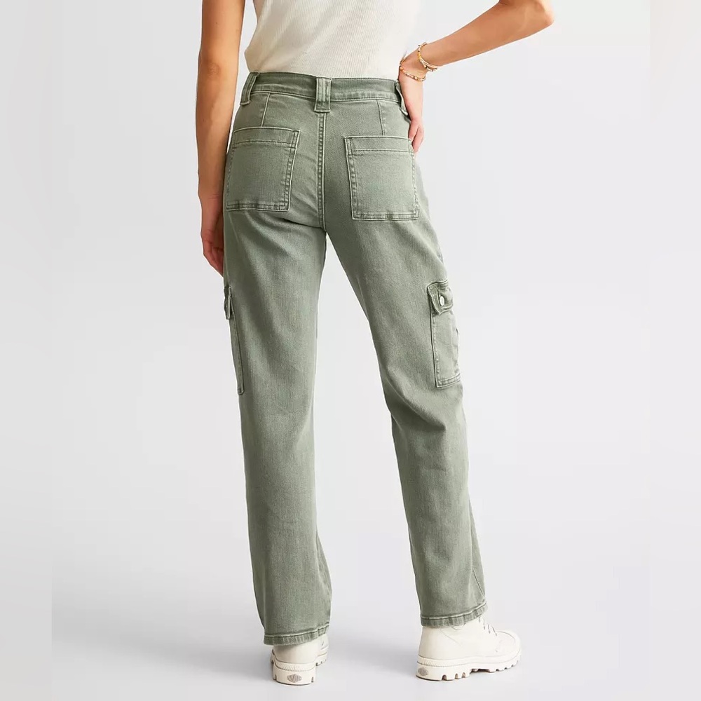 VERVET Buckle Green Stretch Cargo Y2K High Rise Wide Leg Pant Streetwear Size 24 - Picture 8 of 10